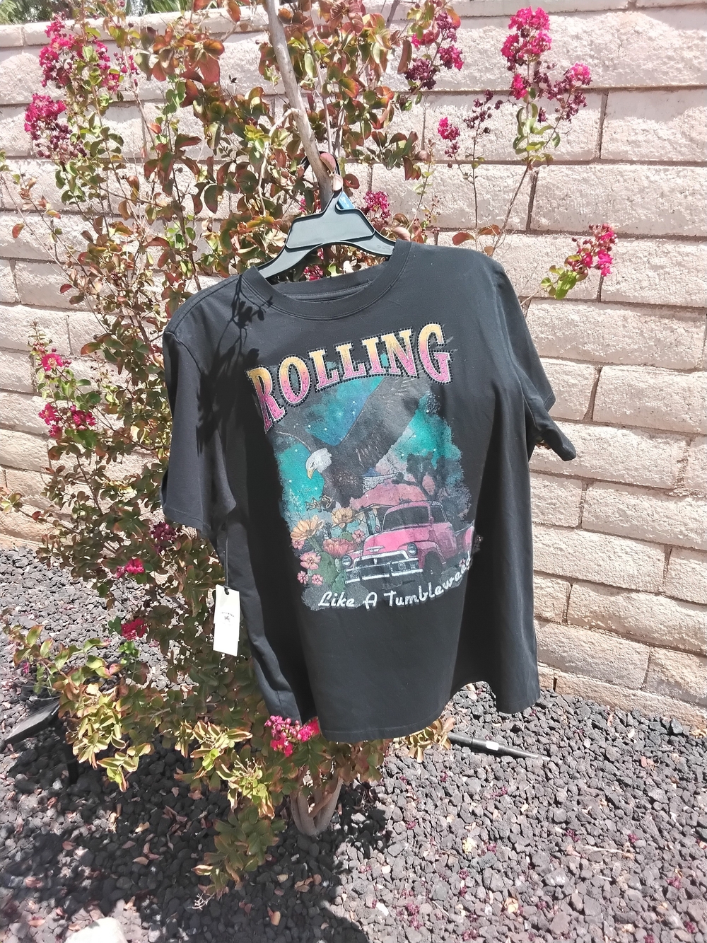 Unisex / Men's Black Graphic Tee "Rolling Like A Tumbleweed"